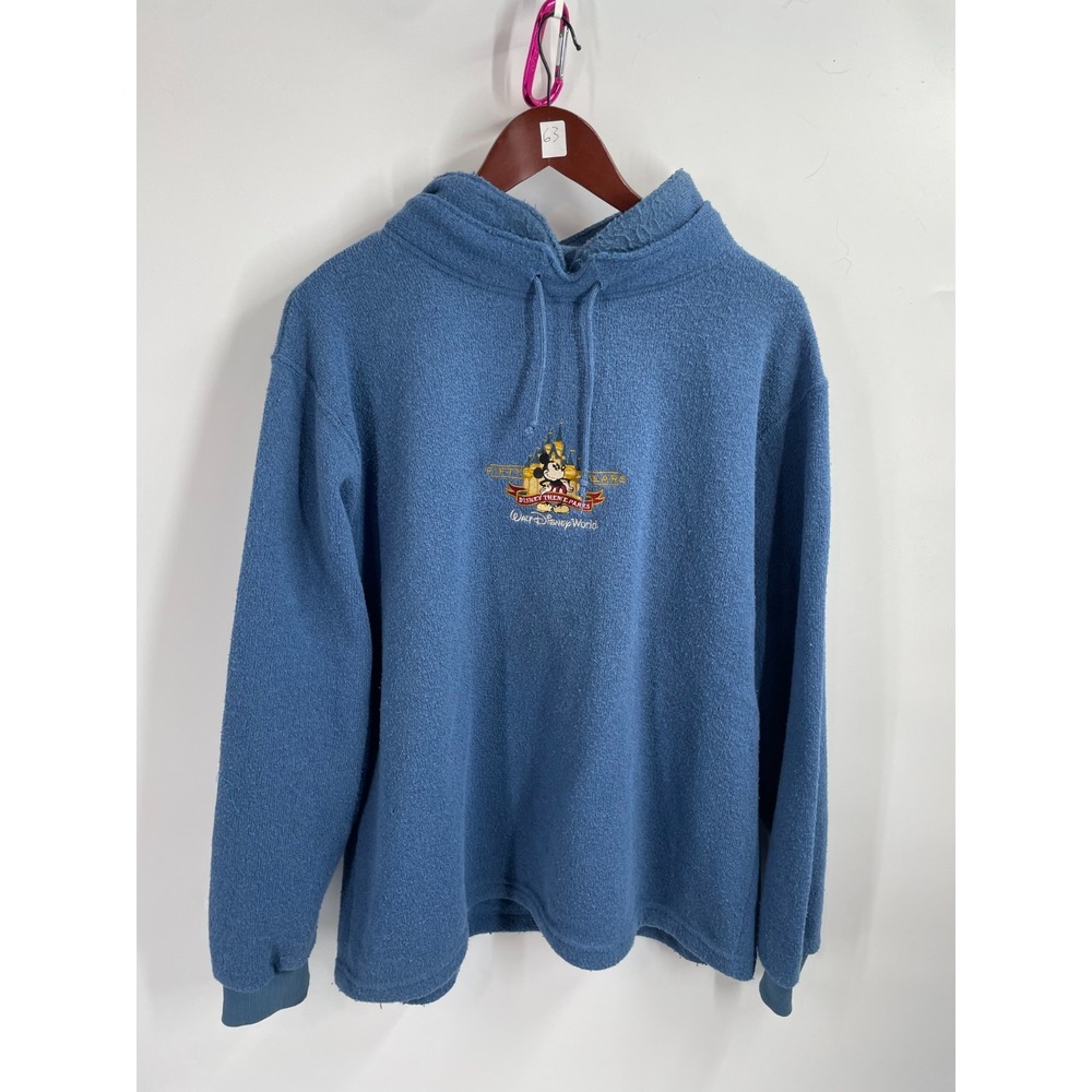 Vintage 90s Walt Disney World Theme Parks 50 Years Mickey Fleece Hoodie Blue XL